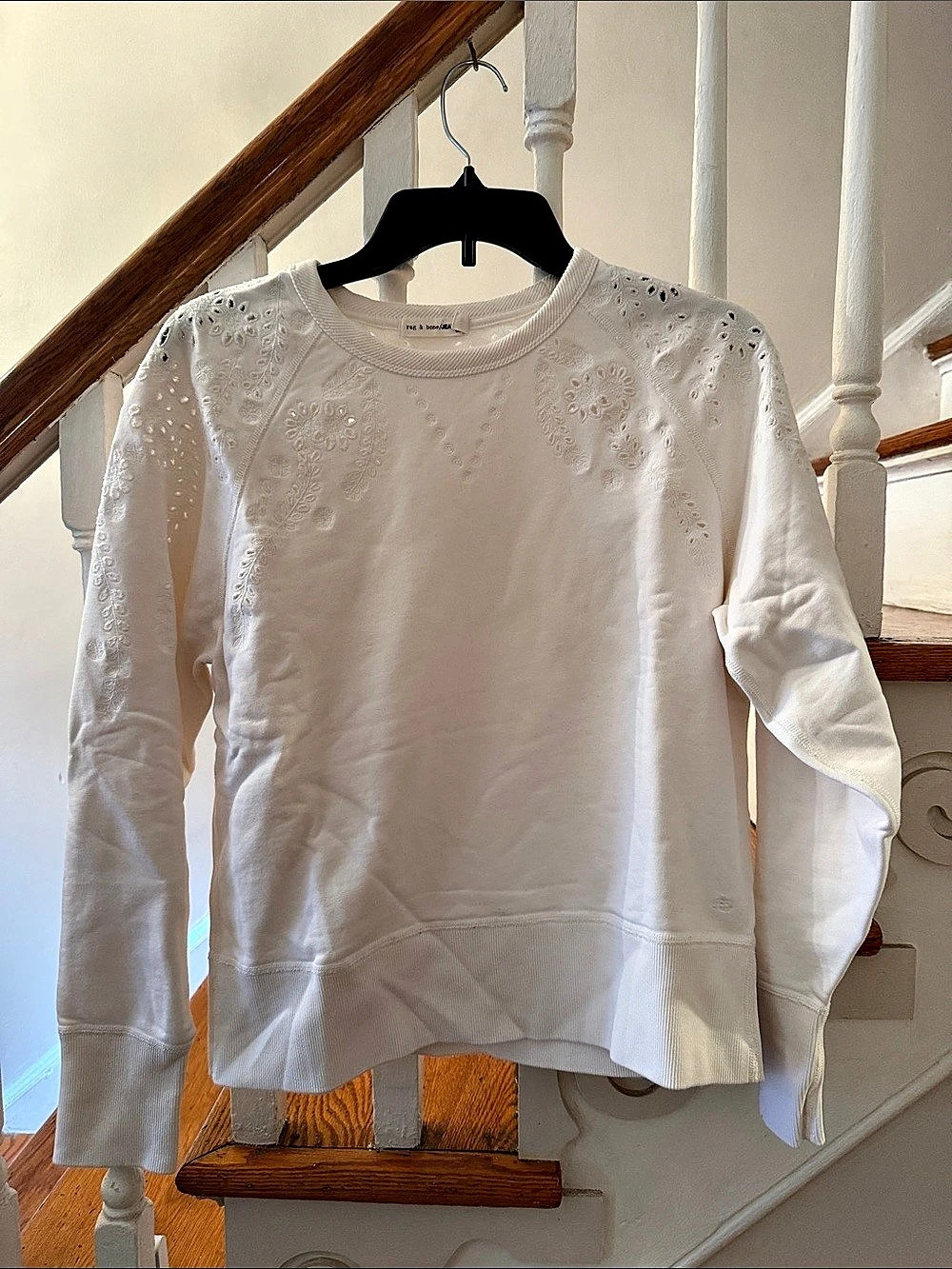 rag & bone Embroidered Eyelet Pullover Sweatshirt White Small